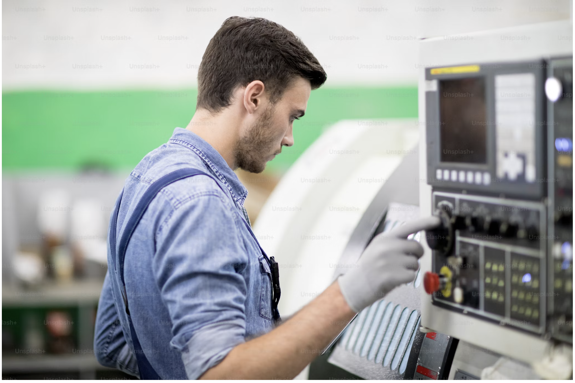 Worker machining a metal part on shop-floor equipment at PNS Enterprises